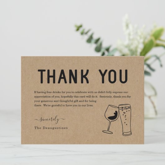 ユーモアたっぷり 無料ドリンク ワイン&ビール 誕生日カード サンキューカード (スタンド正面)