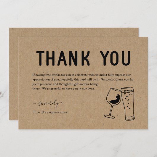 ユーモアたっぷり 無料ドリンク ワイン＆ビール 誕生日カード サンキューカード (正面/裏面)