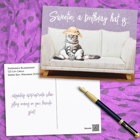 ユーモアたっぷり 猫 花柄 サン ハット オーダーメイド 誕生日 カード
