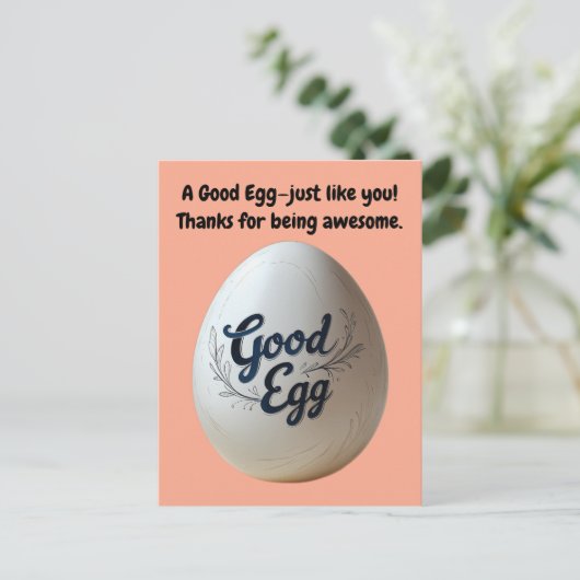 ユーモアたっぷり！「良い卵」感謝の気持ちを伝えるメモ - ありがとう ポストカード (スタンド正面)