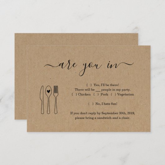 ユーモアとキュートな招待返信カード挿入 招待状 (正面/裏面)