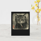 ユーモアと悲しみを帯びた猫が煙草を吸うミーム好きな墨絵 カード (黄色い花)
