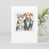 ユーモアと真剣さ：猫と犬の結婚式、水彩画 招待状 (スタンド正面)