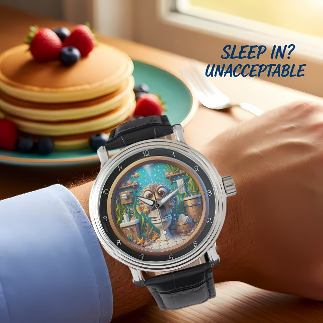 ユーモアのあるお洒落ふぐ風呂時計 腕時計 (クリエイターアップロード済み)