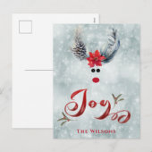 ユーモアのあるかっこいいポインセチアとトナカイ シーズンポストカード (正面/裏面)