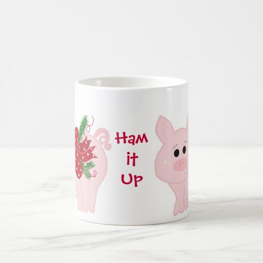 ユーモアのあることわざ付きクリスマス豚 コーヒーマグカップ (中央)