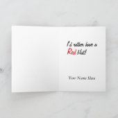 ユーモアのあるで赤い帽子の女性のクリスマスカード シーズンカード (内部)