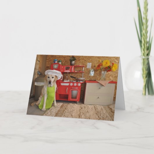 ユーモアのあるなバースデー・カード、シェフとして服を着る犬 カード (正面)