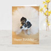 ユーモアのあるなバースデー・カード-犬の身に着けているチュチュ カード (黄色い花)