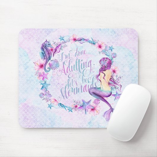 ユーモアのあるな人魚のタツノオトシゴのラベンダーのピンクの水 マウスパッド (マウス)
