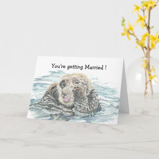 ユーモアのあるな結婚式のおめでとうのかわいい興奮するカワウソ カード (黄色い花)