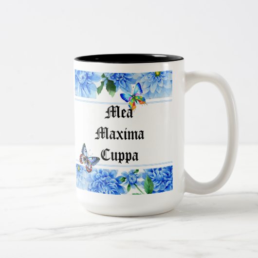 ユーモアのあるな花のカトリック教徒Mea Cuppa ツートーンマグカップ (右)