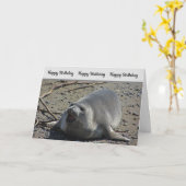 ユーモアのあるな誕生日の太平洋のゾウアザラシの写真 カード (黄色い花)