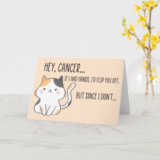 ユーモアのあるガン患者、猫好き カード (黄色い花)