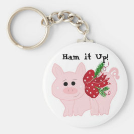ユーモアのあるクリスマス豚 – ハム! キーホルダー