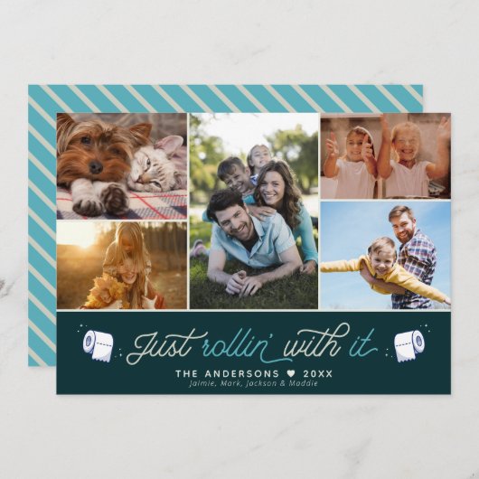 ユーモアのあるコロナ時代のトイレットペーパーの写真コラージュ シーズンカード (正面/裏面)