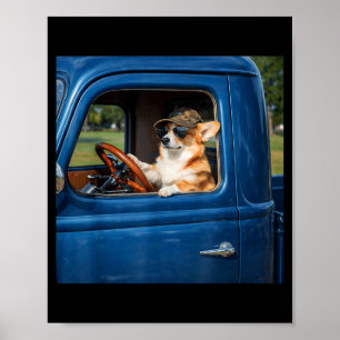 ユーモアのあるコーギー ミーム 面白い犬 トラックの運転 道路 ポスター