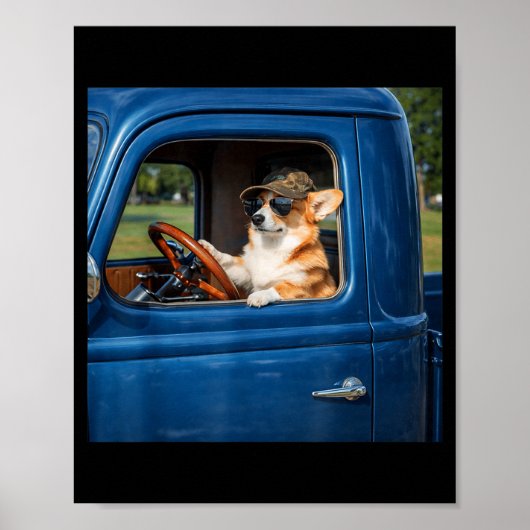 ユーモアのあるコーギー ミーム 面白い犬 トラックの運転 道路 ポスター (正面)