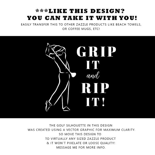 ユーモアのあるゴルフおもしろいグリップイリップメンズブラックカスタム ゴルフタオル