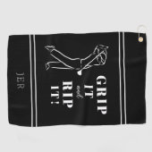 ユーモアのあるゴルフおもしろいグリップイリップメンズブラックカスタム ゴルフタオル (横)