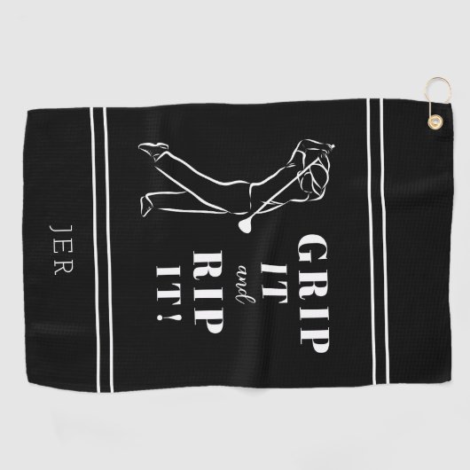 ユーモアのあるゴルフおもしろいグリップイリップメンズブラックカスタム ゴルフタオル (横)