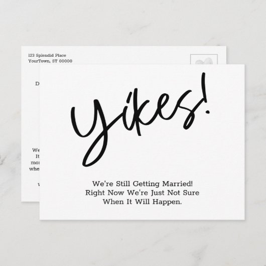 ユーモアのあるシンプルの更新結婚の延期 ポストカード (正面/裏面)