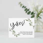 ユーモアのあるシンプルGREENERYの更新結婚を延期 ポストカード (スタンド正面)