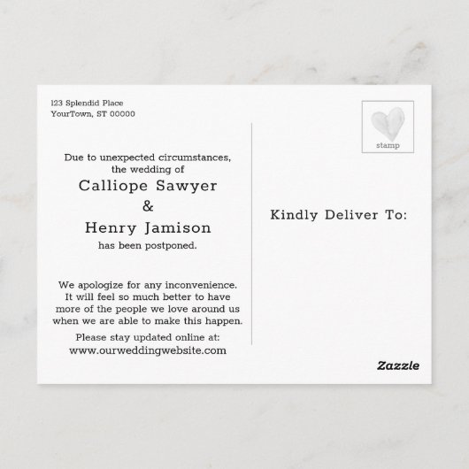 ユーモアのあるシンプルGREENERYの更新結婚を延期 ポストカード (裏面)