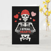 ユーモアのあるスケルトンのバレンタイン 私がハートを盗む ズキズキするよ 私と一緒 カード (黄色い花)