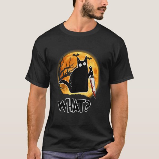 ユーモアのあるハロウィーン猫What Murderous Black Cat Wi Tシャツ (正面)