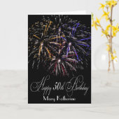 ユーモアのあるパーソナライズされた花火50回目ハッピーバースダ カード (黄色い花)
