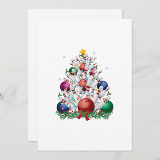ユーモアのあるボウリングのクリスマスツリーのライト　X'masスポーツラブ 招待状 (正面/裏面)