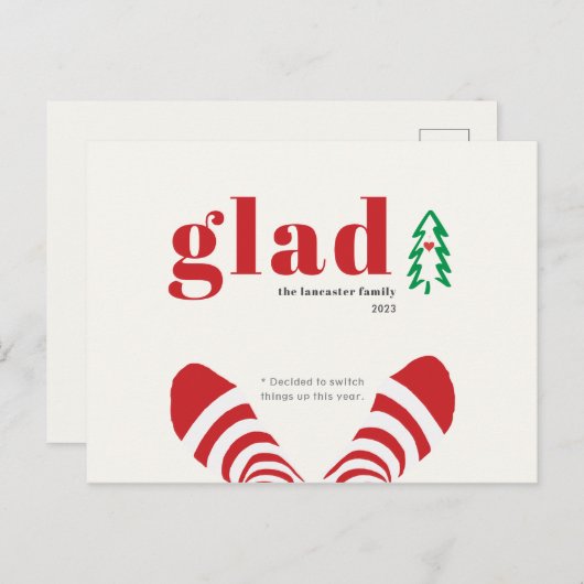 ユーモアのあるミニマリストの赤い靴下の新年 シーズンポストカード (正面/裏面)