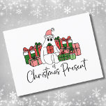 ユーモアのあるユニークおもしろいクリスマス ポストカード<br><div class="desc">愛する映画クラシックに敬意を表するこの楽しい「幽霊・オブ・クリスマスプレゼント」プリントを探索しよう。この魅力的デザインは、フェスティバルピンクのサンタハットを飾り、美しいクリスマスプレゼントの豊富さに囲まれた可愛い愛らしいクリスマスの幽霊包まれたを備えている。カラーパレットは、赤、ピンク、および緑の暗色と明色の両方の明るいミックスを含む。このプリントは、ホリデーシーズンのウィムジーと喜びを包み込み、あなたのフェスティバル装飾に心温まる追加にする。あなたはの映画のファンか単にクリスマスの魔法を感謝するかにかかわらず、このプリントは必ずあなたの顔にスマイルをもたらし、あなたの休日の装飾に陽気のtouchを追加する。ユーモアのあるユニークシンプル幽霊可愛いクリスマス葉書</div>
