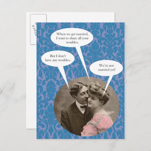 ユーモアのあるヴィンテージの婚約葉書 案内ポストカード (正面/裏面)