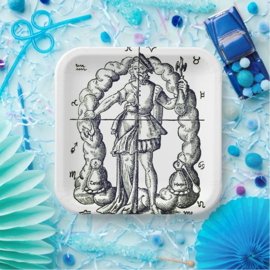 ユーモアのあるヴィンテージイラストレーション〔占星術の〕十二宮図シンボルや象徴 ペーパープレート (パーティー)
