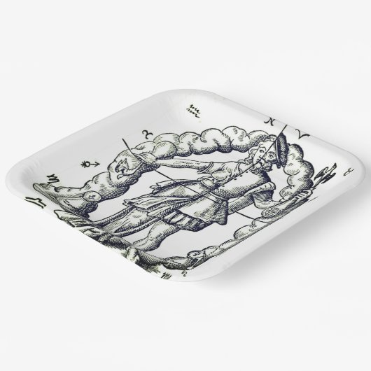 ユーモアのあるヴィンテージイラストレーション〔占星術の〕十二宮図シンボルや象徴 ペーパープレート (傾斜あり)