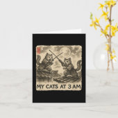 ユーモアのある墨絵の可愛い猫のイラスト カード (黄色い花)