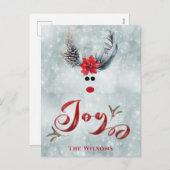ユーモアのある涼しい遊び心のあるポインセチアのトナカイ シーズンポストカード (正面/裏面)