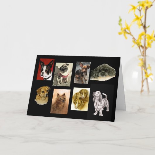 ユーモアのある犬が雪の天使を見る カード (黄色い花)