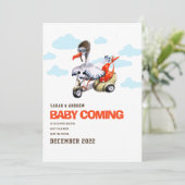 ユーモアのある男女兼用シンプルオレンジ妊娠 案内状 (スタンド正面)