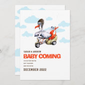 ユーモアのある男女兼用シンプルオレンジ妊娠 案内状 (正面/裏面)