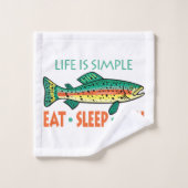 ユーモアのある睡食べ眠魚魚釣りデコール バスタオルセット (ウォッシュタオル)