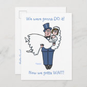 ユーモアのある結婚延期発表漫画 案内ポストカード (正面/裏面)