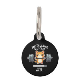 ユーモアのある重量挙げ猫エクササイズジムおもしろい ペット　ネームタグ