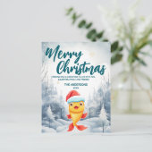 ユーモアのある金魚の楽しいクリスマスツリーと雪のホリデーパーティ シーズンポストカード (スタンド正面)