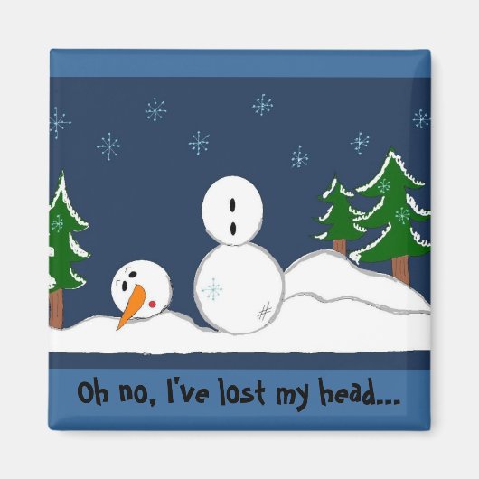ユーモアのある雪だるまの絵 マグネット (正面)