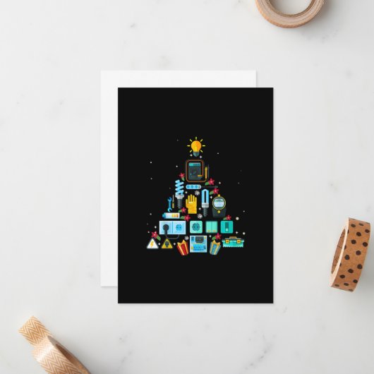 ユーモアのある電気工事士のクリスマスツリー ノートカード (正面/裏面インサイチュ)