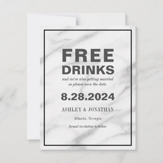 ユーモアのある非伝統的な結婚式の招待状(Save the Date)写真付き セーブザデート (正面)