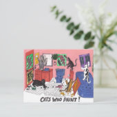 ユーモアのある飼い猫のカラースケッチ ポストカード (スタンド正面)